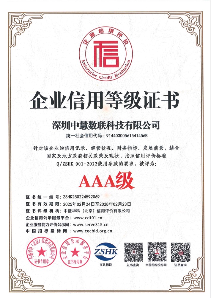 企业信用证书3A级
