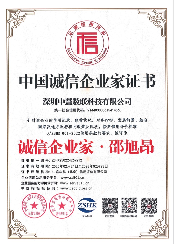 中国诚信企业家证书